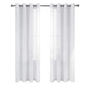 DWCN White Sheer, Linen-Look Grommet Curtains, Set of 2 Panels, Each 52" x 90"